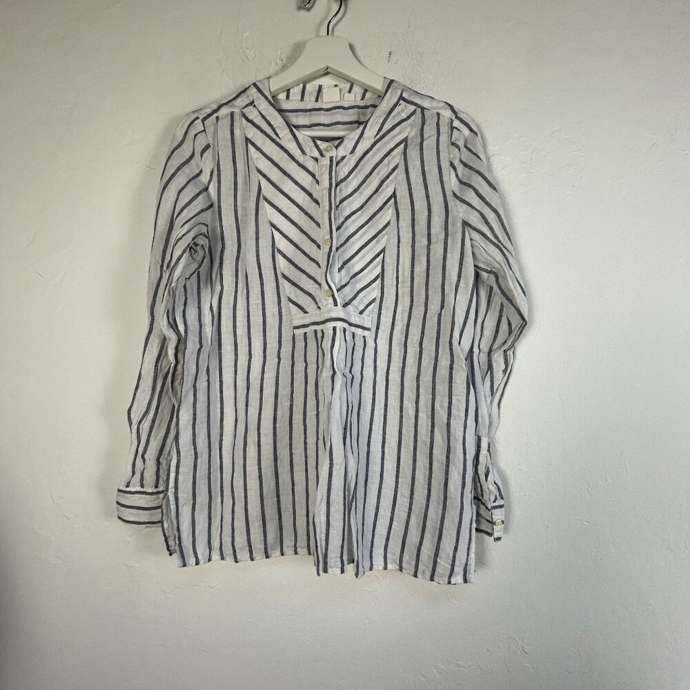 Gap Womens Striped Long Sleeve Tunic Top Small White & Navy Casual Lightweight